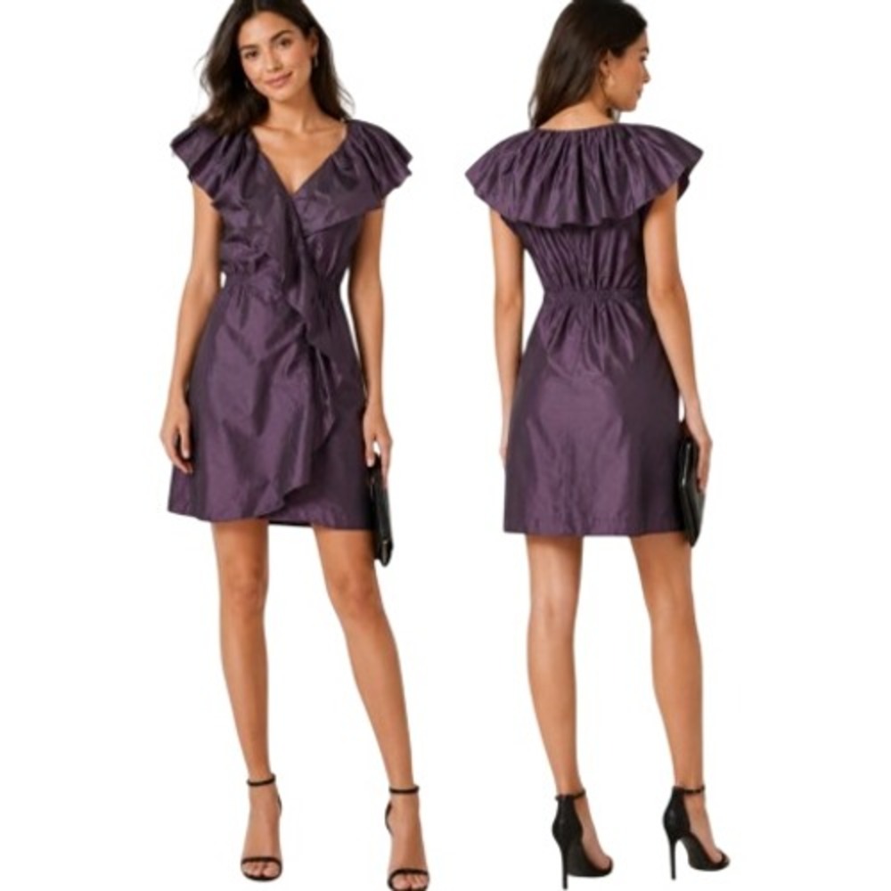 BCBGmaxazria Ruffle Mini Dress Womens S Dark Plum Night Luxe Party Dark Romantic